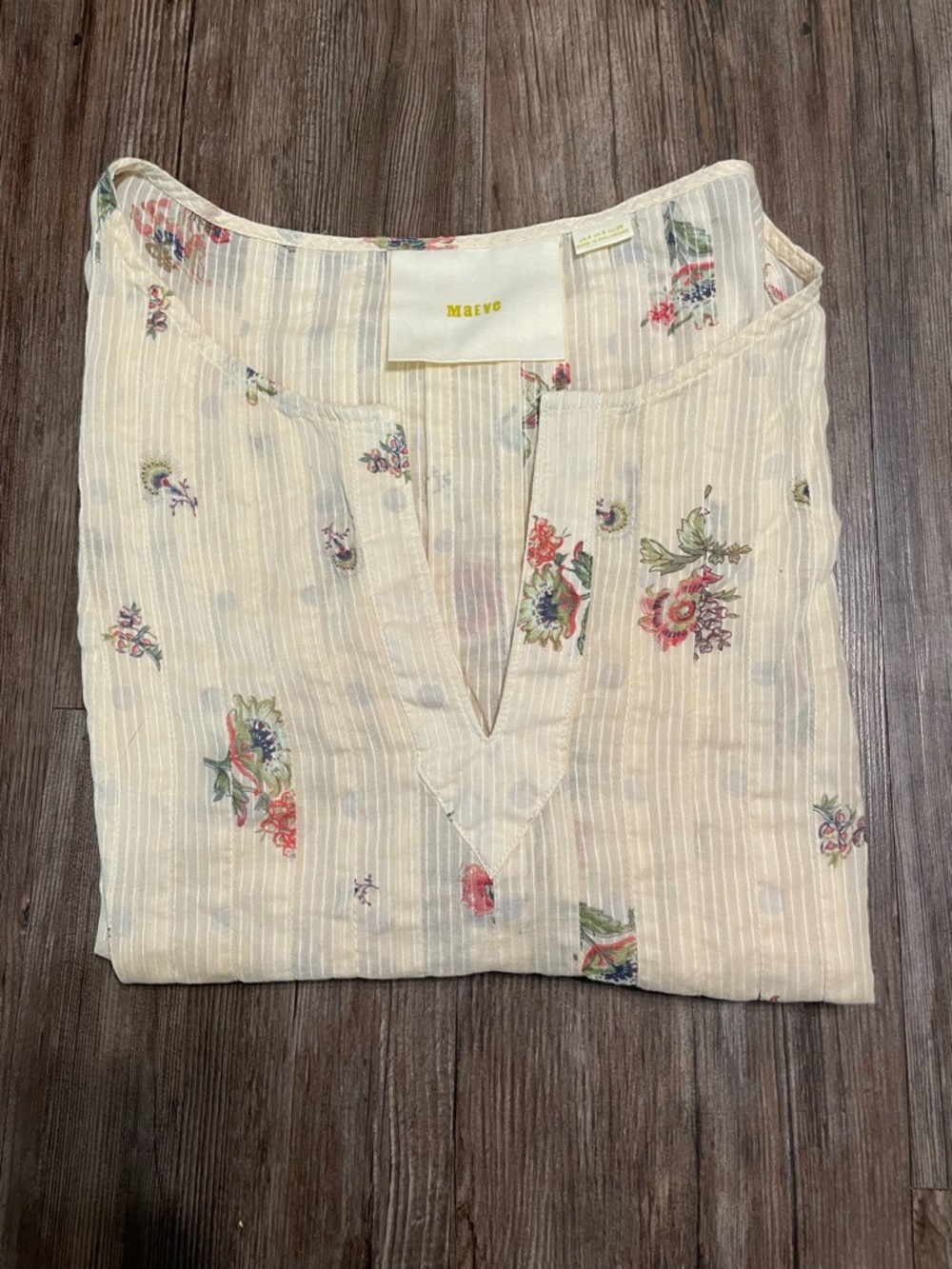 Maeve Cream Floral Split-Neck Blouse
